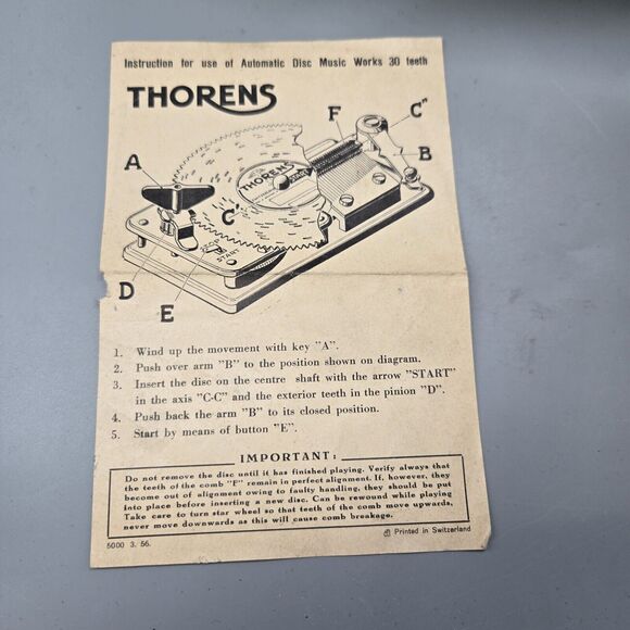 Vintage Thorens Music Box With 30 Teeth Plays But Missing 5 Teeth - Picture 12 of 14